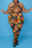 Rode mode sexy print uitgeholde backless halter plus size jumpsuits