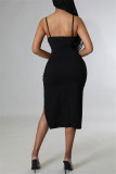 Черное модное сексуальное лоскутное платье без рукавов с вырезом на спине и бретельками с вырезом на спине