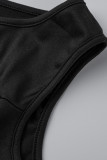 Schwarze, sexy, solide, ausgehöhlte Patchwork-Kleider mit asymmetrischem Bleistiftrock und O-Ausschnitt