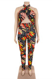 Rode mode sexy print uitgeholde backless halter plus size jumpsuits