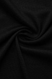 Zwarte sexy effen uitgeholde patchwork asymmetrische O-hals kokerrokjurken