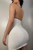 Witte sexy casual effen uitgeholde backless halter mouwloze jurk