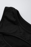 Robes de jupe crayon asymétriques à col rond asymétriques en patchwork évidé noir sexy