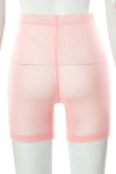 Pink Sexy Solid Patchwork See-through Regular High Waist Pencil Solid Color Bottoms