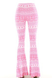 Pantaloni con stampa completa di altoparlanti a vita alta con stampa patchwork rosa casual con stampa di strada