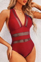 Red Fashion Sexy Solid Hollowed Out Patchwork Backless Swimwears