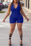 Barboteuse skinny basique à col zippé et à la mode décontractée bleue