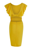 Robe jaune Sexy décontractée, couleur unie, Patchwork, dos nu, col rond, sans manches