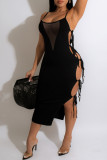 黒のセクシーなプリント包帯くり抜かれたメッシュワンステップスカートドレス