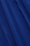 Blauwe mode sexy effen patchwork schuine kraag potloodjurken