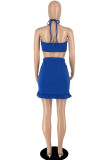 Peacock Blue Fashion Sexy Solid Bandage Backless Strapless Mouwloos Two Pieces