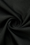 Schwarzes, modisches, lässiges, kurzärmliges Kleid mit V-Ausschnitt
