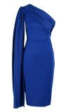 ブルー ファッション セクシー ソリッド パッチワーク オブリーク カラー ペンシル ドレス