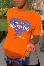 Camisetas básicas con cuello redondo y estampado casual de moda naranja