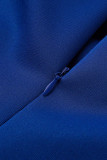 Robes de crayon à col oblique en patchwork solide sexy bleu mode