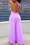 Фиолетовые сексуальные повседневные сплошные бинты с открытой спиной и лямкой на шее, обычные комбинезоны