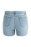 Medium Blue Fashion Casual Butterfly Basic Skinny High Waist Plus Size Denim Shorts