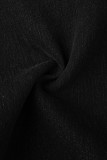 Jean skinny en denim noir à la mode décontracté solide de base à taille moyenne