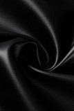 Robes noires à manches longues et col roulé, couleur unie, Sexy, fente en Patchwork, demi-col roulé