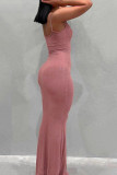Vestidos Sling Pink Sexy Solid Patchwork Strap Spaghetti