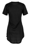 Schwarz Mode Casual Print Basic O-Ausschnitt Kurzarm Kleid Kleider