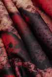Robe décontractée à la mode imprimée basique demi-col roulé sans manches rouge
