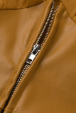 Khaki Fashion Sexy Solid Split Joint Zipper Turn-back Collar Straight Jumpsuits