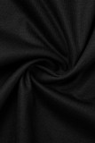 Vestidos de vestido de manga curta com estampa casual casual preto e gola O