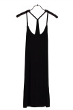 Черное сексуальное повседневное однотонное платье без рукавов с открытой спиной на тонких бретелях