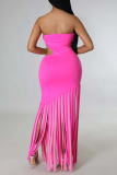 ピンクのセクシーなソリッドパッチワークストラップレス不規則なドレスドレス