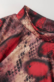 Rote Mode Casual Print Basic Half A Rollkragen ärmelloses Kleid
