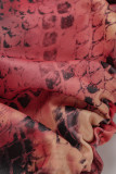 Robe décontractée à la mode imprimée basique demi-col roulé sans manches rouge