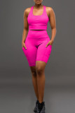 Розово-красная сексуальная повседневная спортивная одежда, сплошная спинка, U-образный вырез, без рукавов, две части