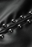Zwarte mode sexy effen patchwork split half een coltrui lange mouwen jurken