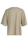 T-shirt con collo a O patchwork con stampa casual grigia bianca