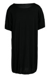 Zwarte mode casual effen basic O-hals jurk met korte mouwen