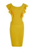 Желтые сексуальные повседневные однотонные лоскутные платья без рукавов с открытой спиной и круглым вырезом