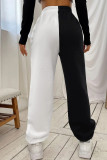 Schwarz-weiße, modische, lässige Patchwork-Hose mit normaler hoher Taille