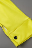 Moda amarela casual estampa patchwork gola aberta vestidos de manga comprida