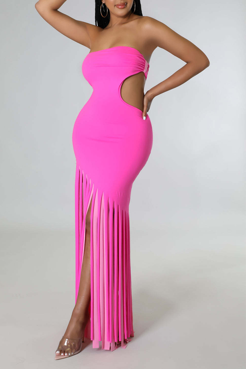 

Pink Sexy Solid Split Joint Strapless Irregular Dress Dresses