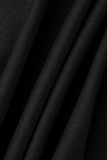 Vestido de manga corta con cuello en O básico estampado casual de moda negro Vestidos