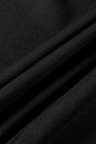 Zwarte Mode Casual Letter Print Basic V-hals Jurk met Korte Mouwen