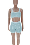 Light Blue Sexy Solid Patchwork See-through U Neck Sleeveless Two Pieces