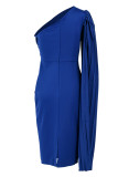 ブルー ファッション セクシー ソリッド パッチワーク オブリーク カラー ペンシル ドレス