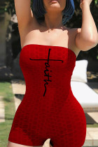 Красный сексуальный комбинезон без бретелек с принтом в стиле пэчворк стандартного размера
