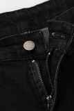 Jean skinny en denim noir à la mode décontracté solide de base à taille moyenne