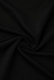 ブラックファッションカジュアルソリッドベーシックOネック半袖ワンピース