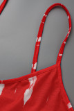 Cinturino per spaghetti asimmetrico patchwork con stampa sexy rossa in due pezzi