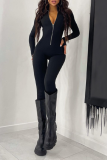 Black Sexy Solid Patchwork Skinny Jumpsuits