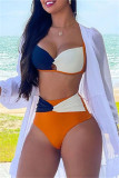 Oranje Mode Sexy Patchwork Uitgeholde Backless Swimwears (Zonder Paddings)